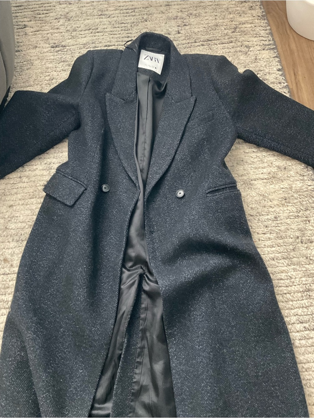 ZARA Black Long Tweed Trench Coat